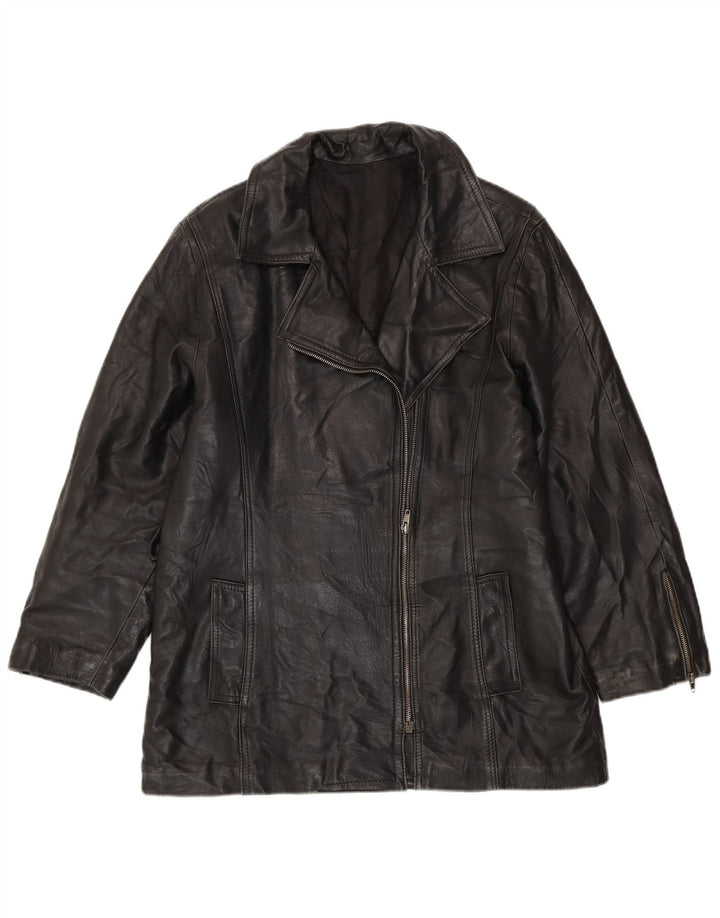 VINTAGE Oversized læderjakke til kvinder UK 10 Small Black