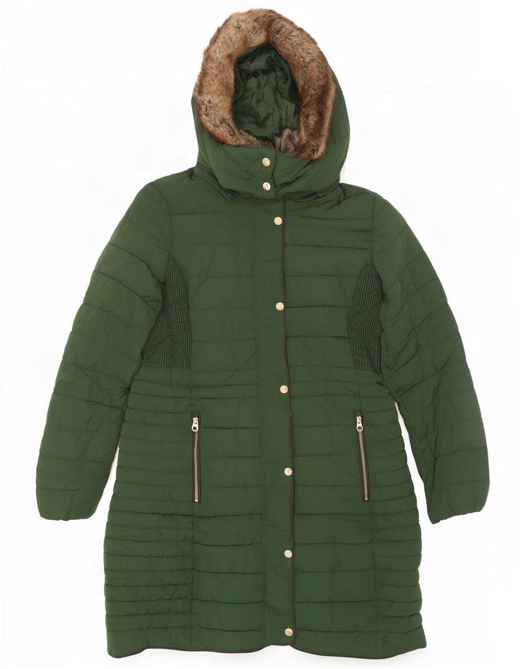 Joules Polstret Frakke med hætte til kvinder UK 12 Medium Green Polyester