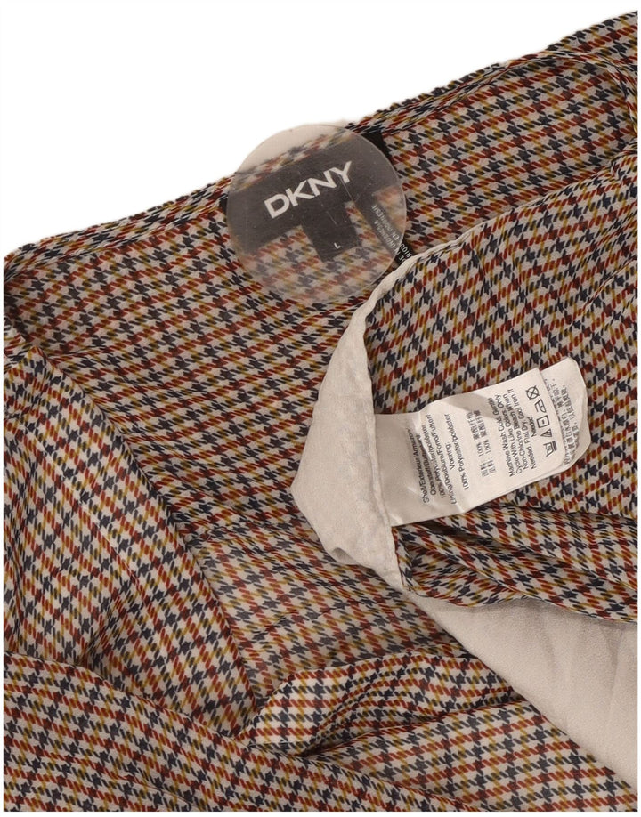 DKNY Dame Langærmet Bluse Top UK 16 Large Multicolor Houndstooth