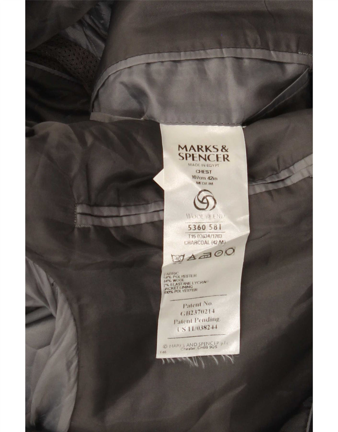 Marks & Spencer Herre 3-knaps blazerjakke UK 42 Stor grå polyester