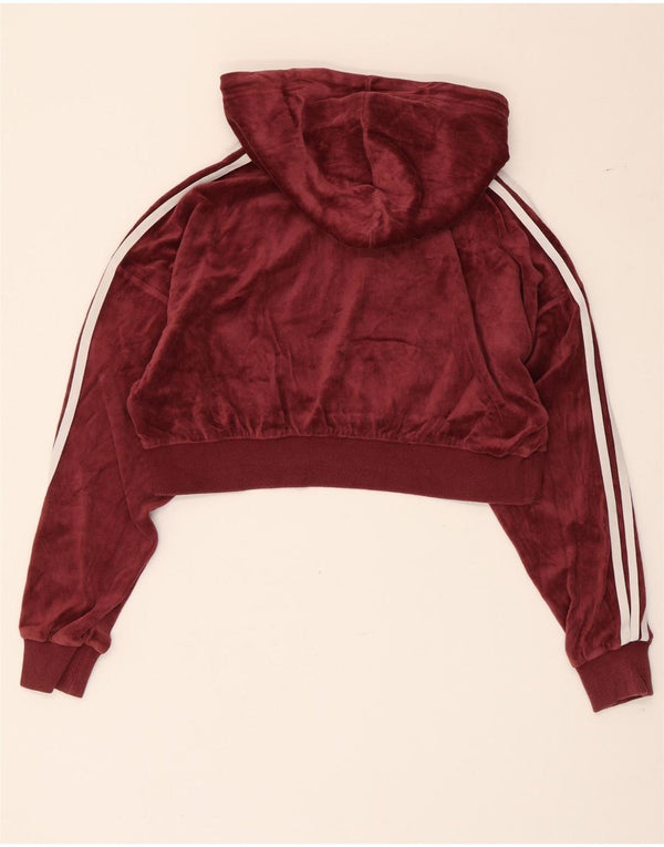 Adidas Dame Oversized Grafisk Crop Hoodie Jumper UK 4 XS Bourgogne bomuld