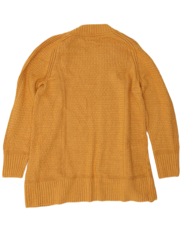 Fat Face Dame Longline Åben Cardigan Sweater UK 12 Medium Yellow Viscose