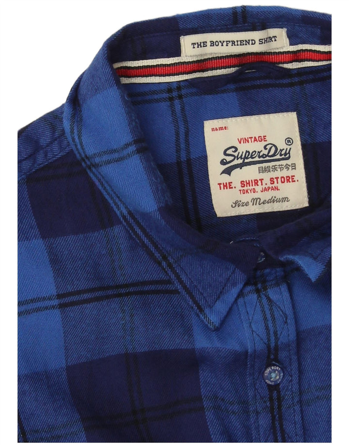 Superdry Flanelskjorte til kvinder UK 14 Medium Blue Check Viscose