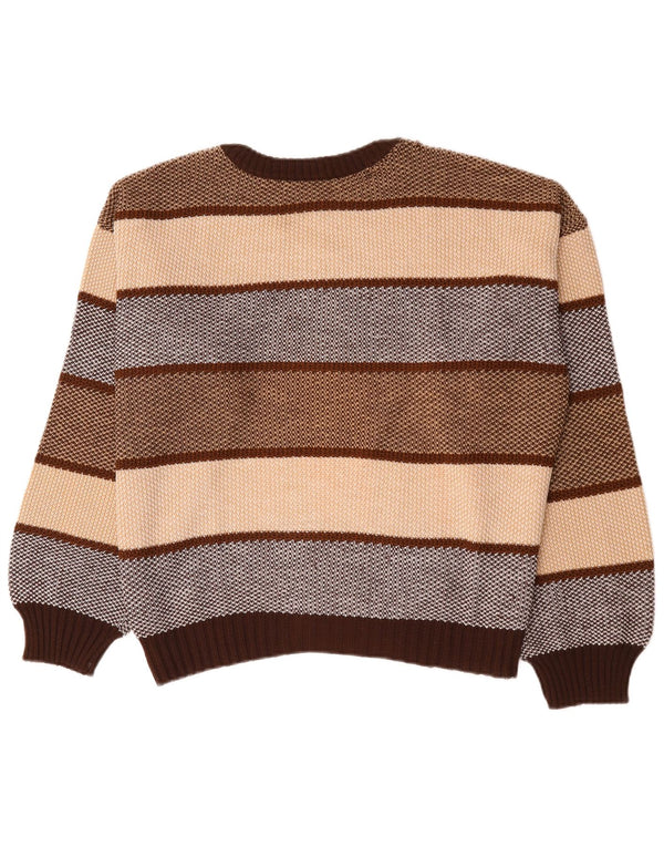 Vintage herre rund hals sweater XL brun stribet