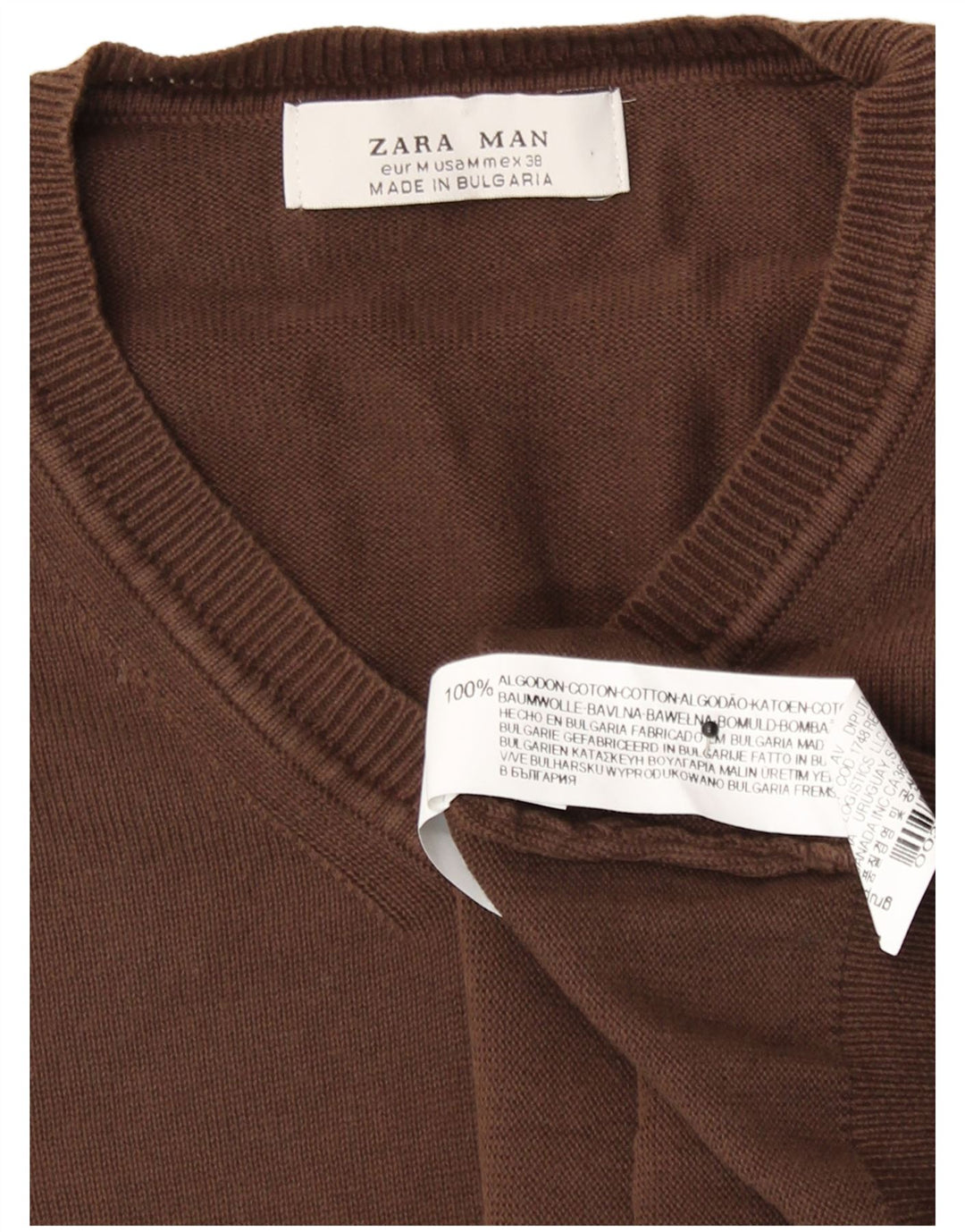 Zara Herre V-hals sweater Medium Brun Bomuld