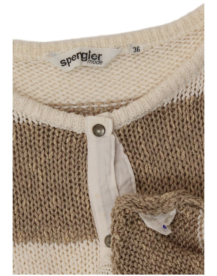 Vintage damevest tanktop EU 36 lille beige stribet polyakryl