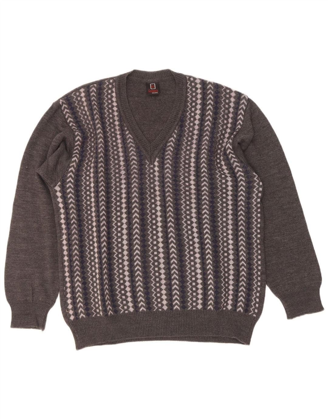 Rinaldi Herre V-hals sweater mellemgrå geometrisk uld