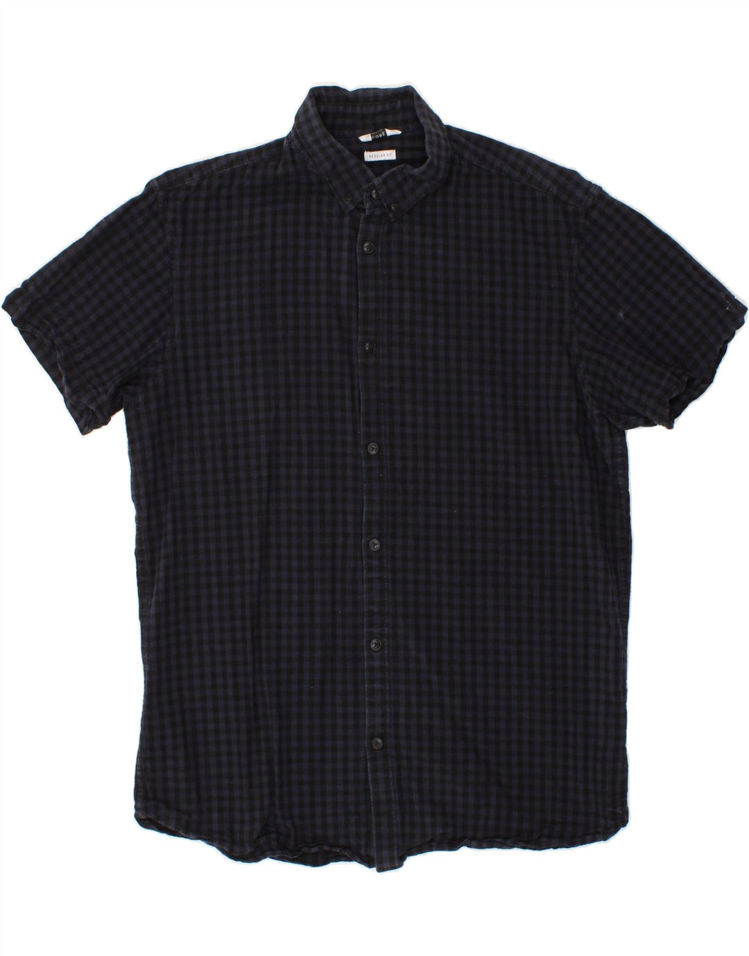 JACK & JONES Mens Regular Fit Short Sleeve Shirt XL Navy Blue Gingham Vintage Jack & Jones and Second-Hand Jack & Jones from Messina Hembry 