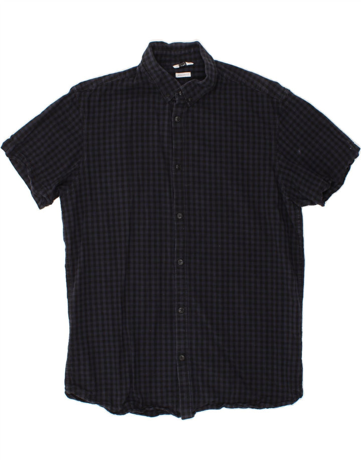 JACK & JONES Mens Regular Fit Short Sleeve Shirt XL Navy Blue Gingham Vintage Jack & Jones and Second-Hand Jack & Jones from Messina Hembry 