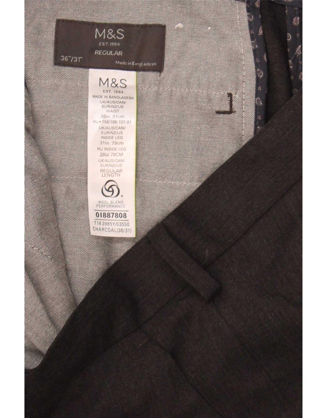 Marks & Spencer Herre Straight Regular Suit Bukser W36 L31 Grå Polyester
