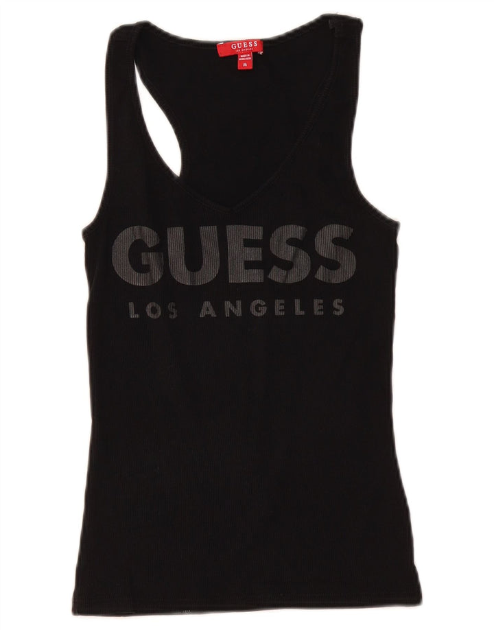 Guess Kvinders Grafisk Vest Top UK 12 Medium Sort Bomuld