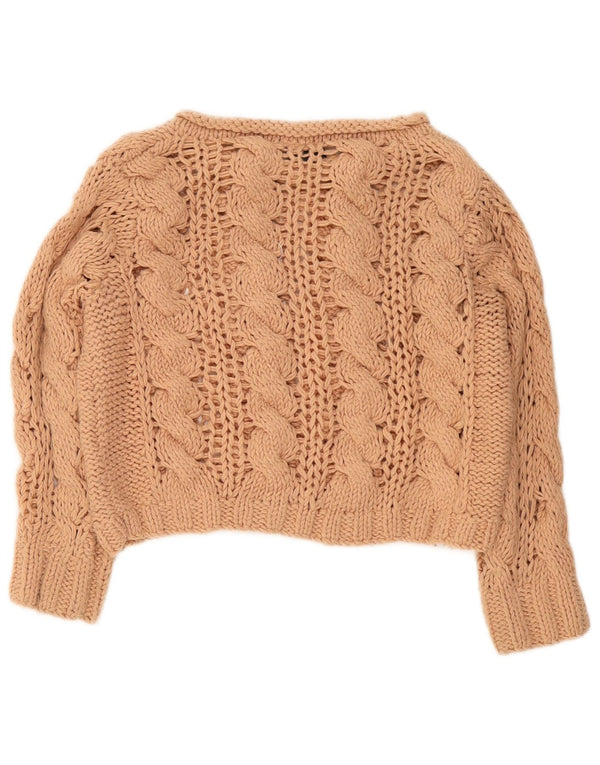 Topshop Dame Oversized Crop Boat Neck Jumper Sweater UK 10 Small Beige