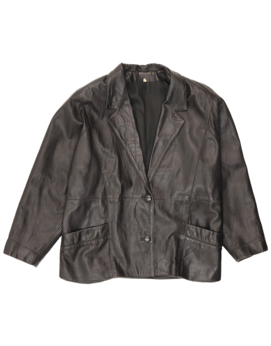 Vintage dame læder 2-knaps blazerjakke IT 44 Medium Sort