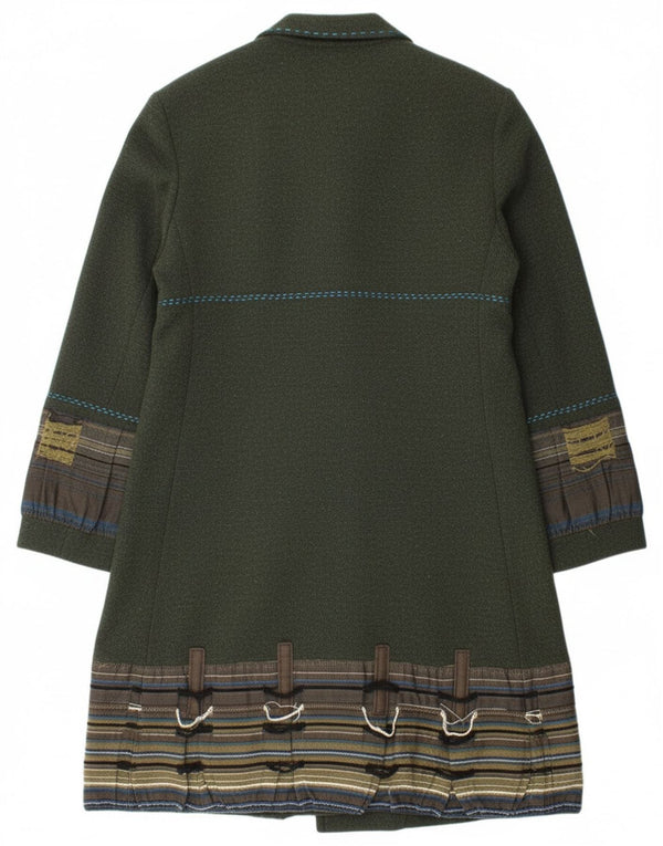 Vintage overfrakke til kvinder UK 14 Stor grøn stribet acetat