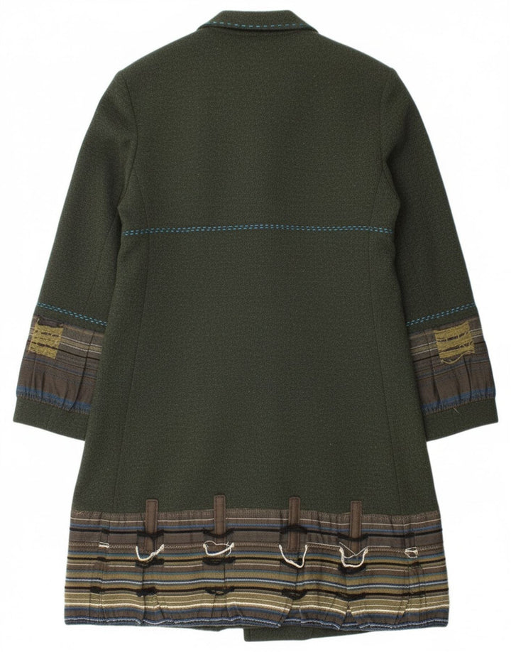 Vintage overfrakke til kvinder UK 14 Stor grøn stribet acetat