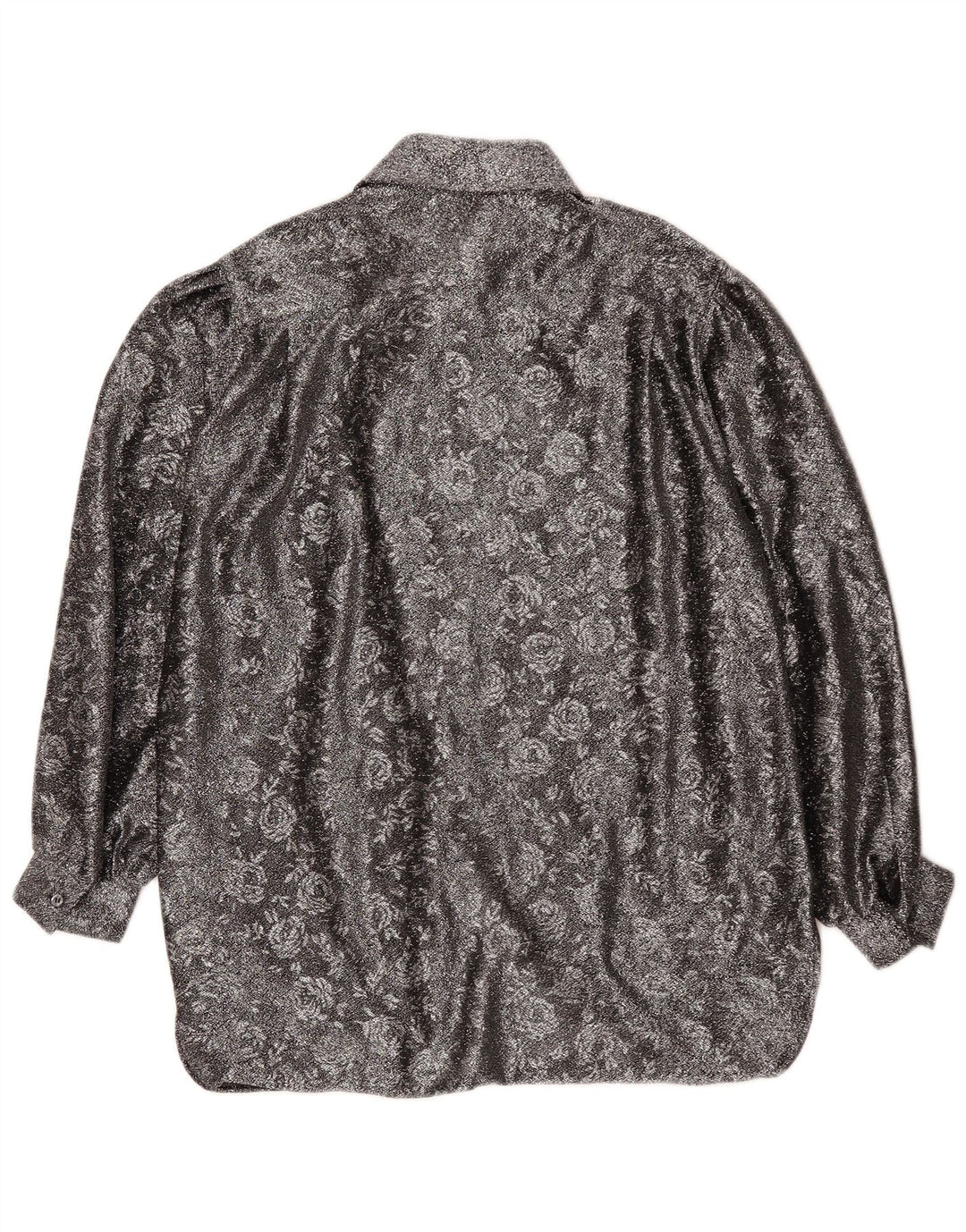 Vintage Dame Loose Fit skjorte EU 42 Large Silver Floral Polyester