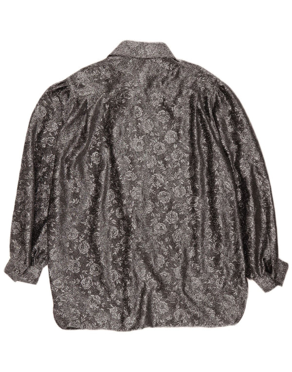 Vintage Dame Loose Fit skjorte EU 42 Large Silver Floral Polyester
