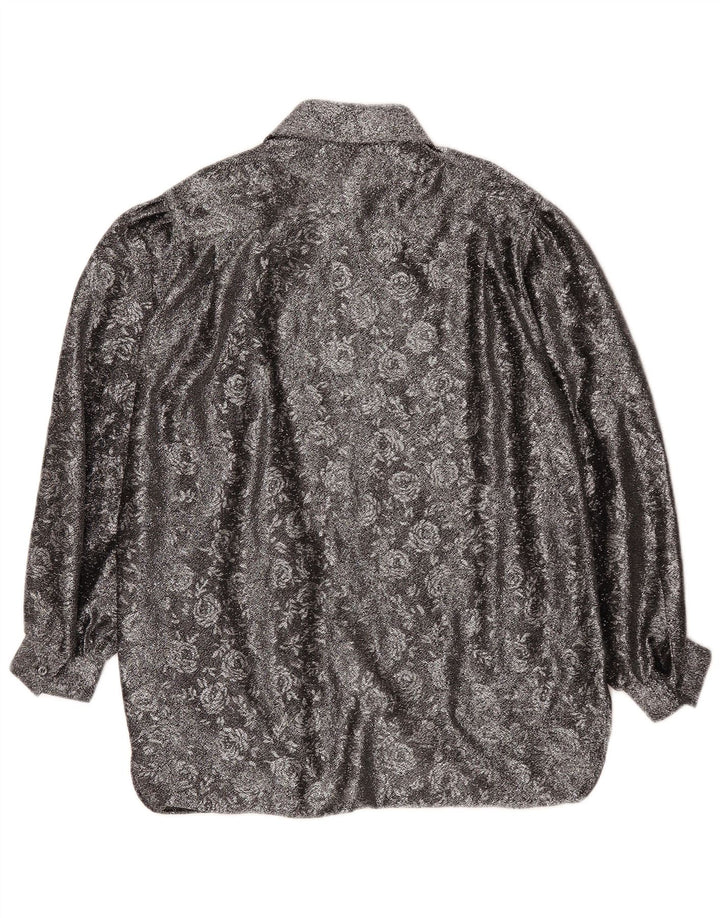 Vintage Dame Loose Fit skjorte EU 42 Large Silver Floral Polyester