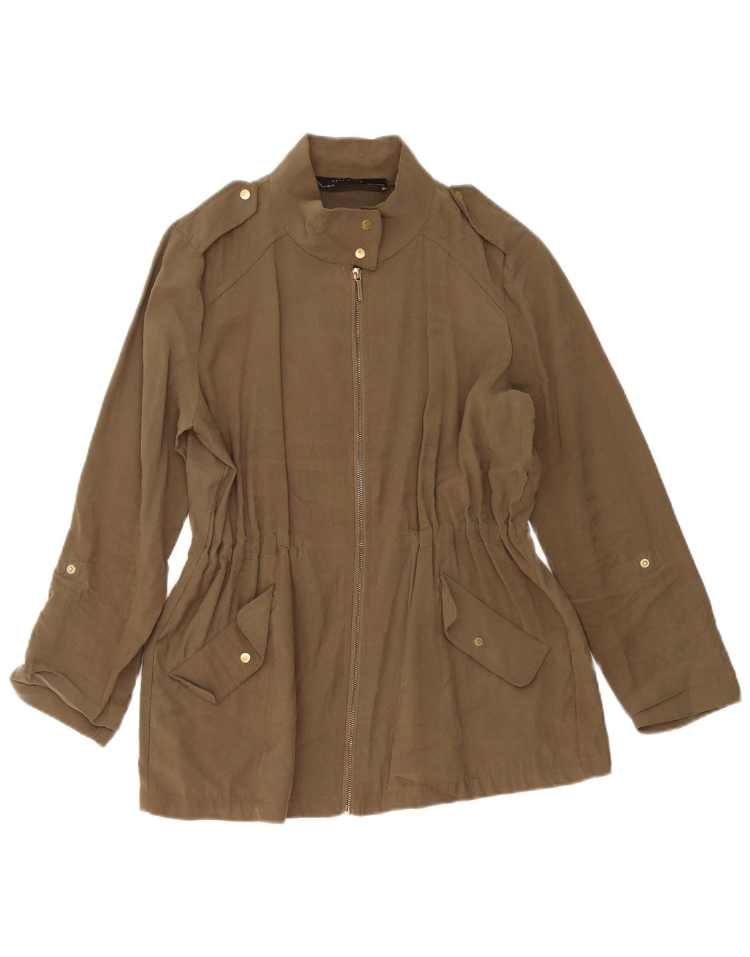 Zara Militærjakke til kvinder UK 14 Medium Khaki Viscose