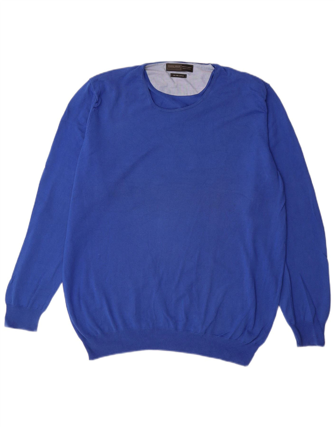 Zara Herre sweater med rund hals XL blå bomuld