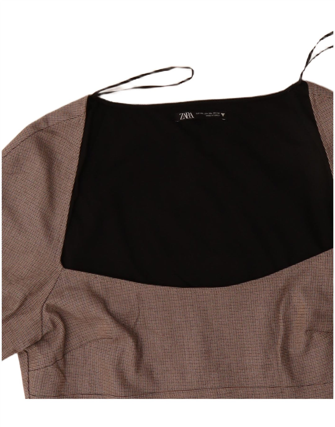 ZARA Langærmet Skedekjole til kvinder UK 20 2XL Beige Ternet polyester