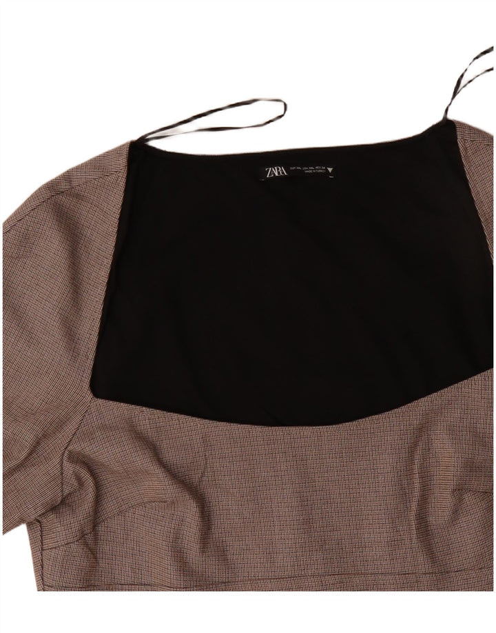 ZARA Langærmet Skedekjole til kvinder UK 20 2XL Beige Ternet polyester