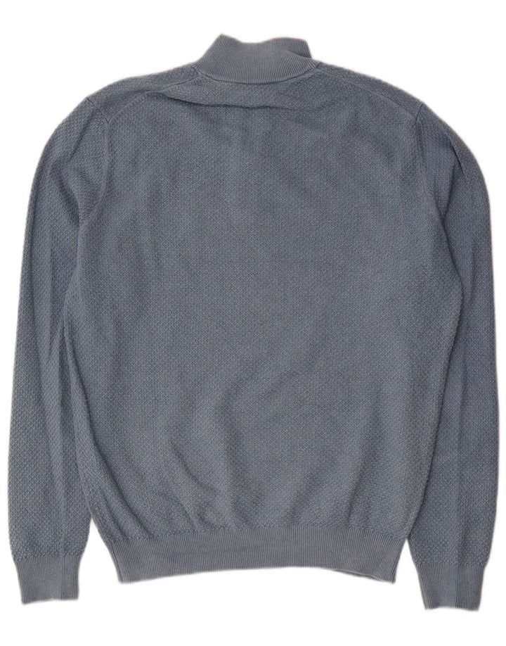 Massimo Dutti Herre Zip Neck Jumper Sweater Stor Blå Bomuld