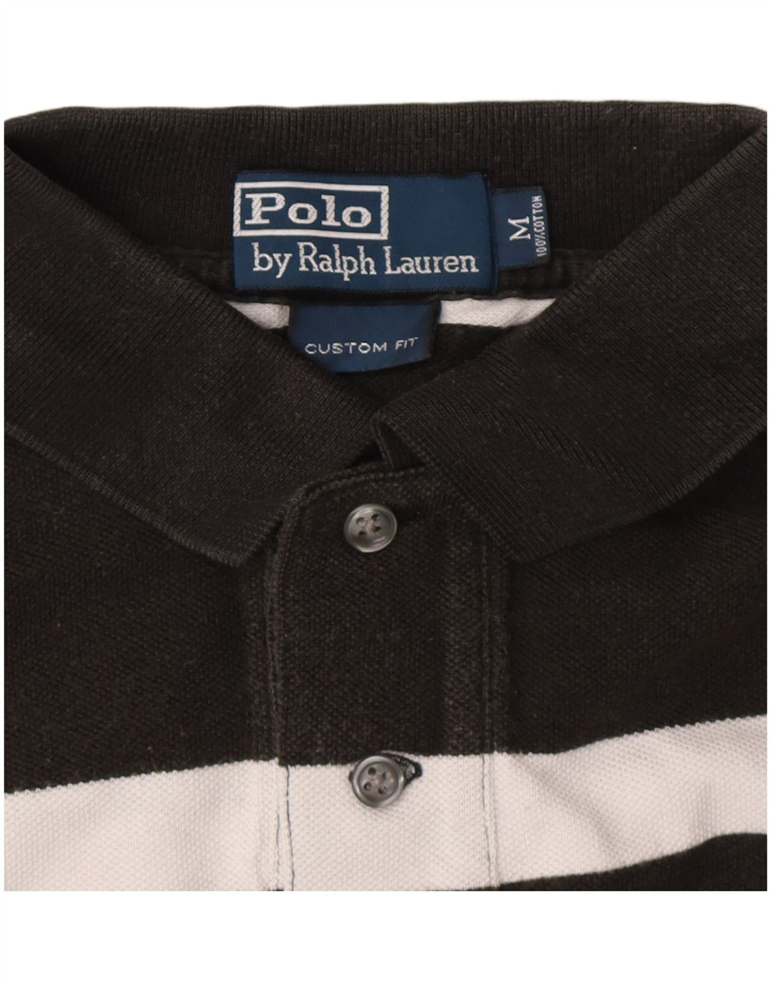 POLO RALPH LAUREN Herre Custom Fit Polo Shirt Medium Sort Stribet Bomuld