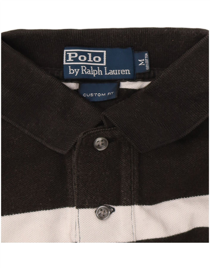 POLO RALPH LAUREN Herre Custom Fit Polo Shirt Medium Sort Stribet Bomuld