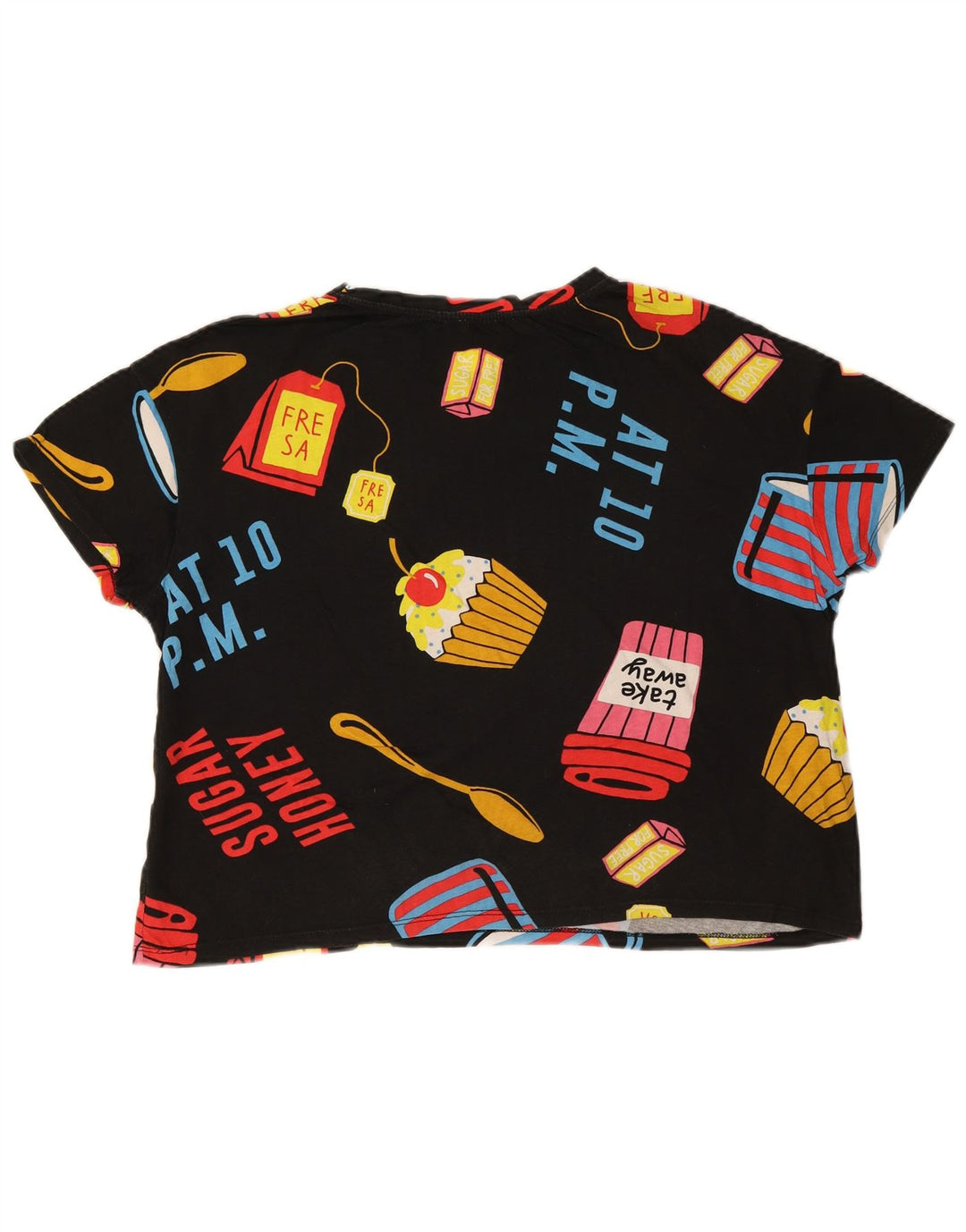 Zara Womens Crop Oversized grafisk T-shirt top UK 14 Medium Black