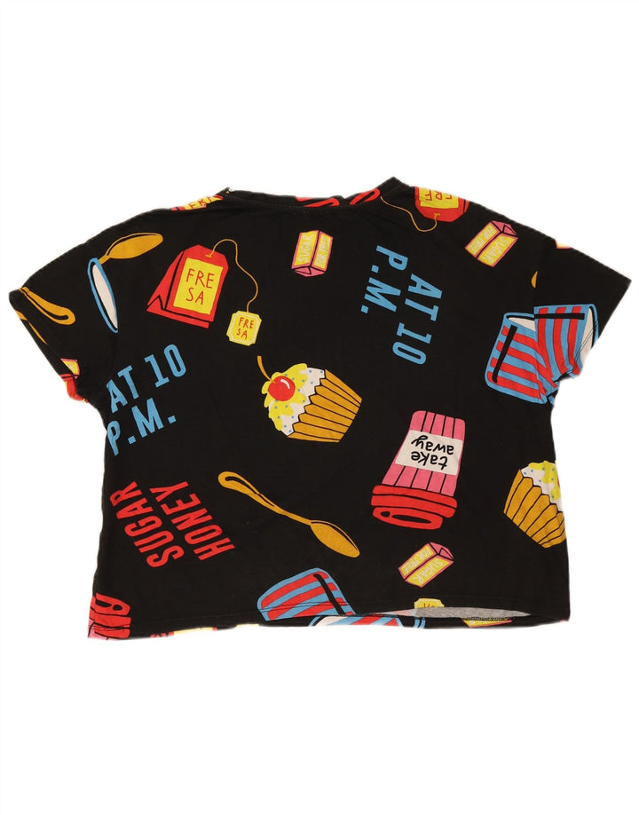 Zara Womens Crop Oversized grafisk T-shirt top UK 14 Medium Black