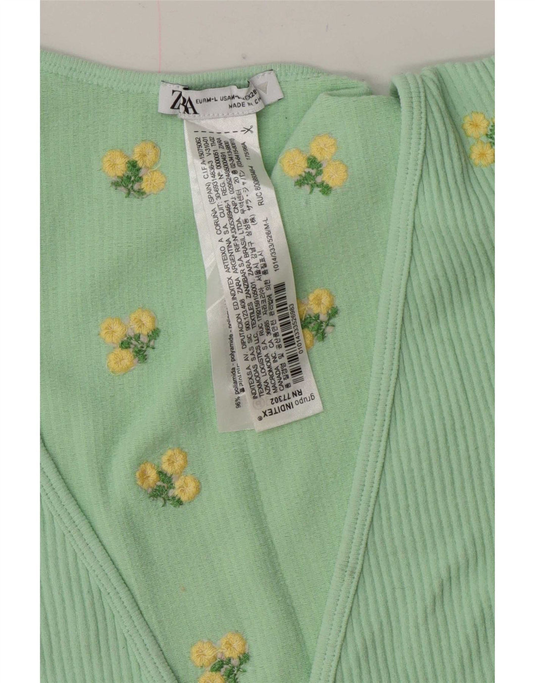 Zara Womens Wrap Cardigan Top UK 12 Medium Green Floral Polyamid