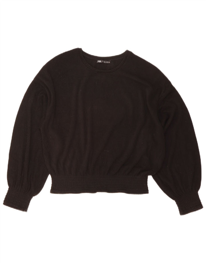Zara Womens Crop Langærmet Oversized Bluse Top UK 10 Small Black