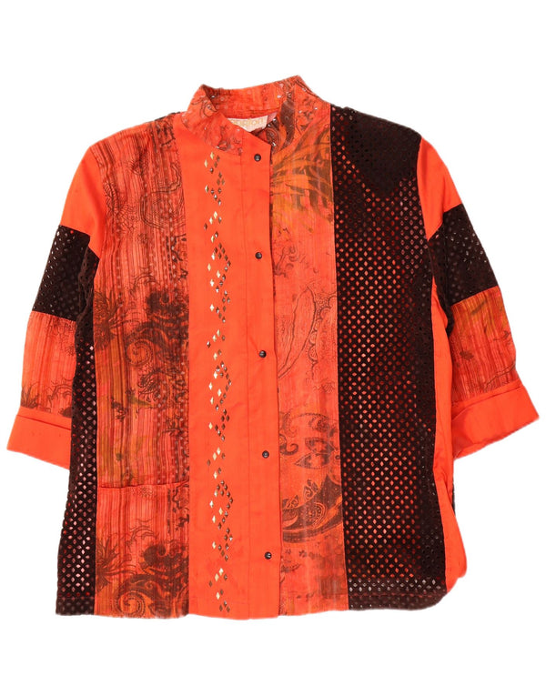 Vintage skjortebluse til kvinder med 3/4 ærmer UK 14 Medium Orange Paisley