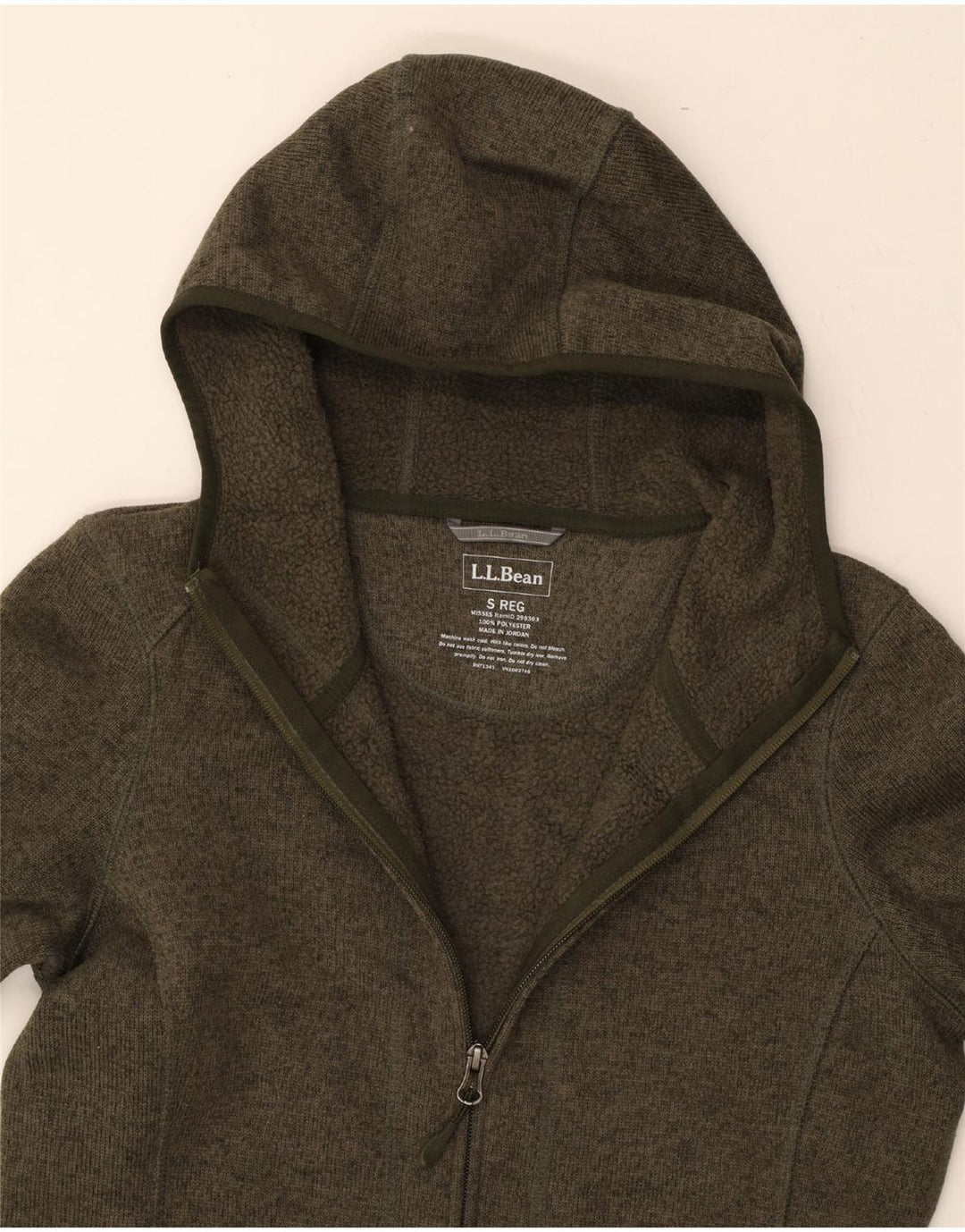 L.L.BEAN Womens Longline Zip Hoodie Sweater UK 10 Small Khaki Polyester Vintage L.L.Bean and Second-Hand L.L.Bean from Messina Hembry 