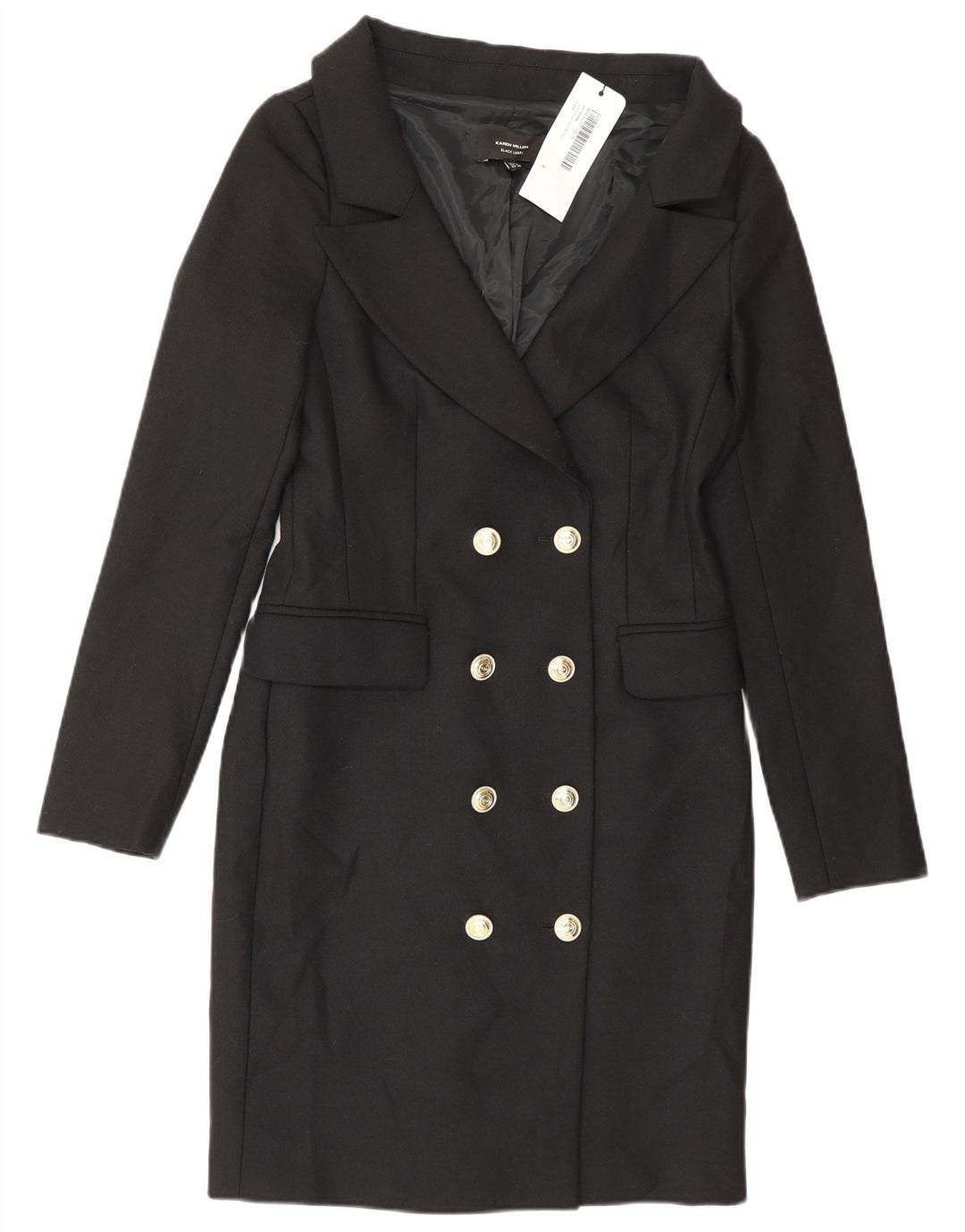 Karen Millen Dame Dobbeltradet Frakke UK 8 Small Black Polyester