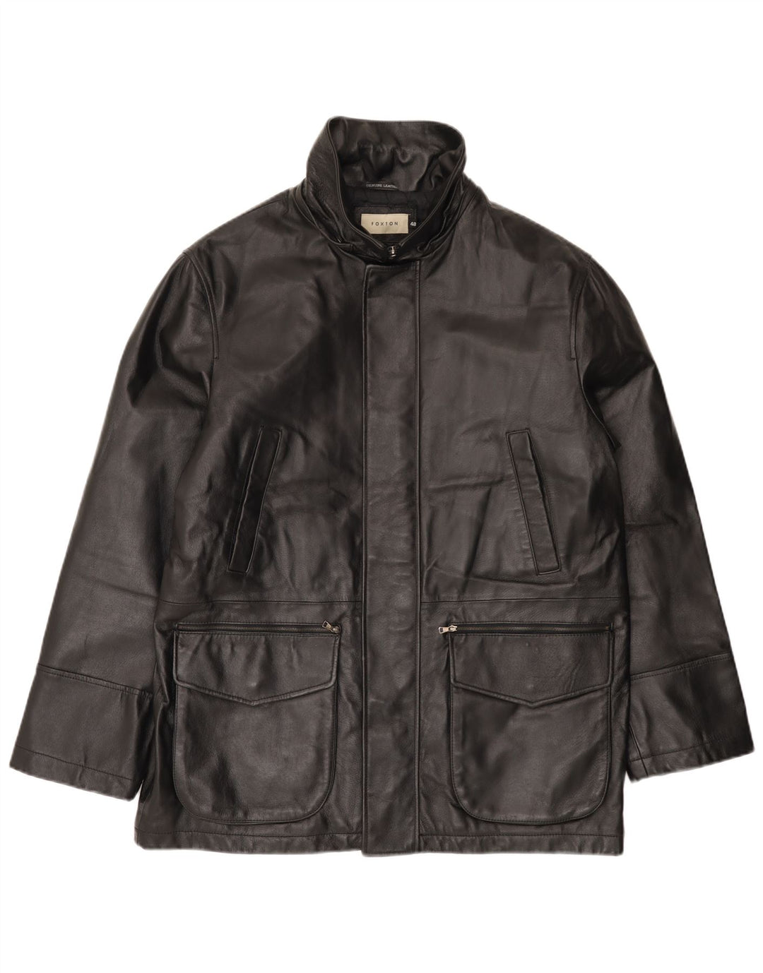 VINTAGE Herre Læderjakke IT 48 Medium Sort Læder