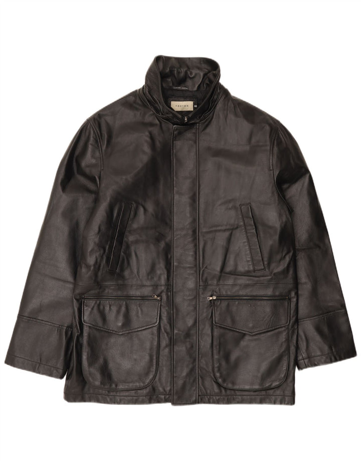 VINTAGE Herre Læderjakke IT 48 Medium Sort Læder