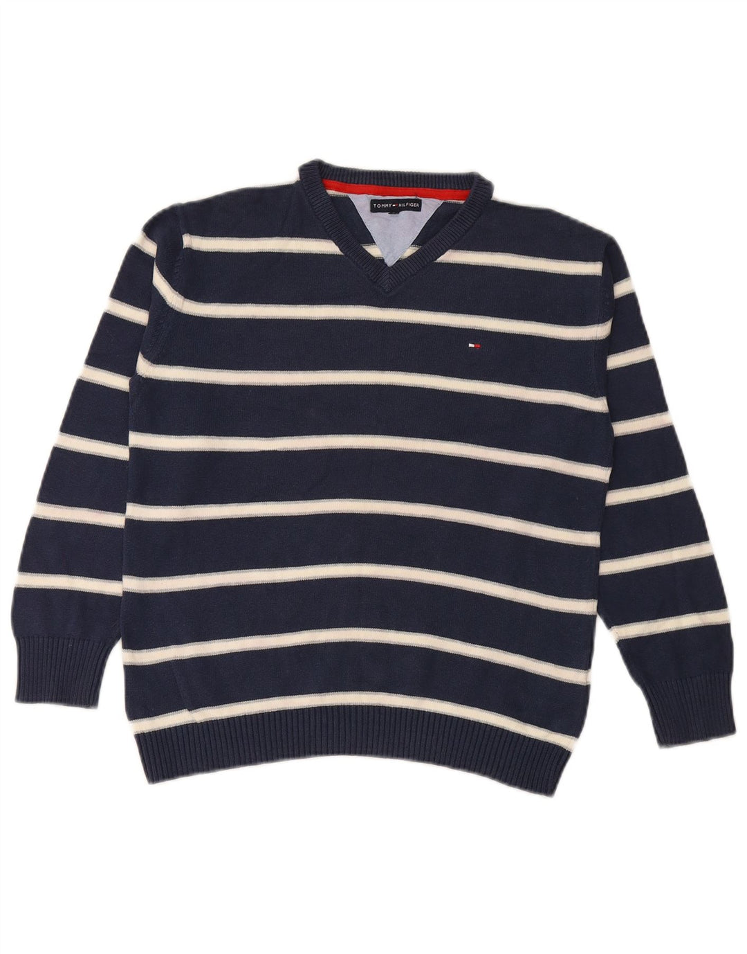 TOMMY HILFIGER Drenge V-hals sweater 11-12 år Marineblå stribet
