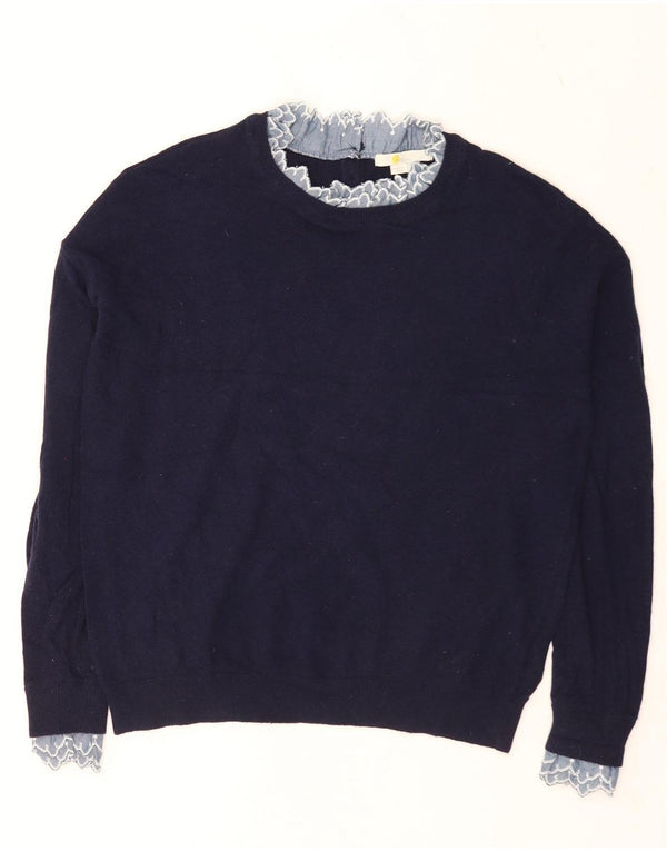 Boden Dame Oversized Turtle Neck Jumper Sweater UK 10 Small Navy Blue