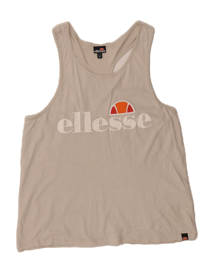 ELLESSE Womens Graphic Vest Top UK 14 Large  Grey Cotton Vintage Ellesse and Second-Hand Ellesse from Messina Hembry 