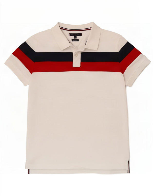Tommy Hilfiger Herre Regular Fit Polo Shirt Medium White Colourblock Bomuld