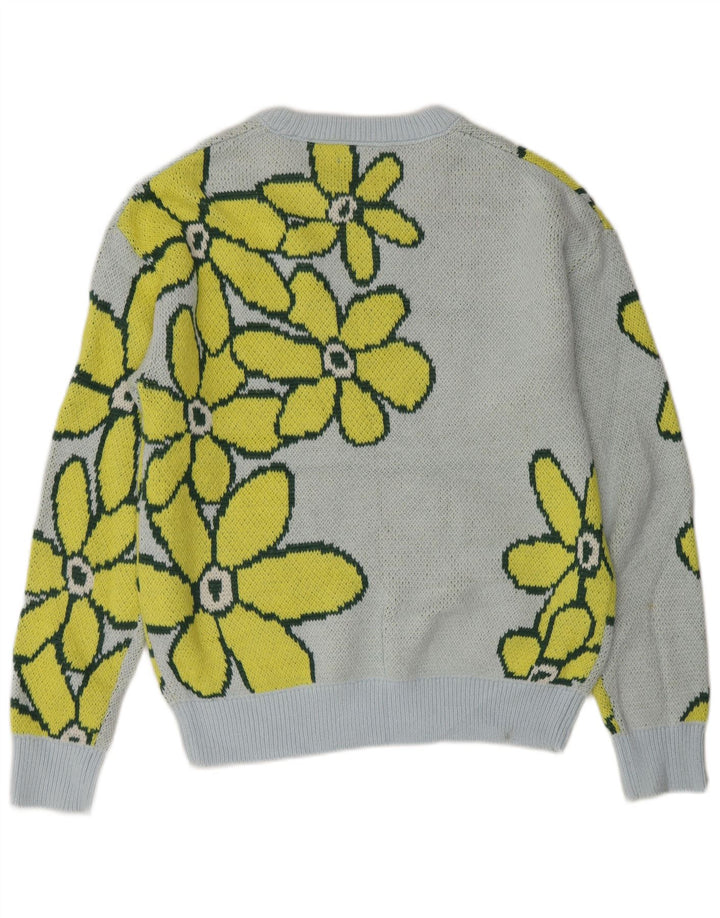 JACK & JONES Mens Crew Neck Jumper Sweater Medium Blue Floral Acrylic