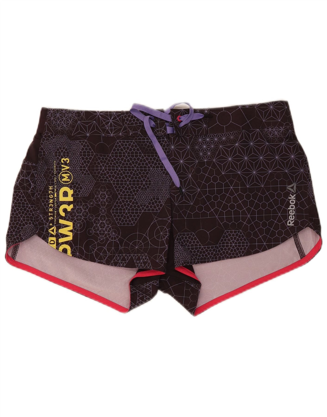 REEBOK Womens Graphic Swimming Shorts UK 12/14 Medium  Brown Geometric