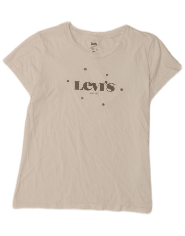 Levi's Grafisk T-shirt top til kvinder UK 12 Medium hvid bomuld