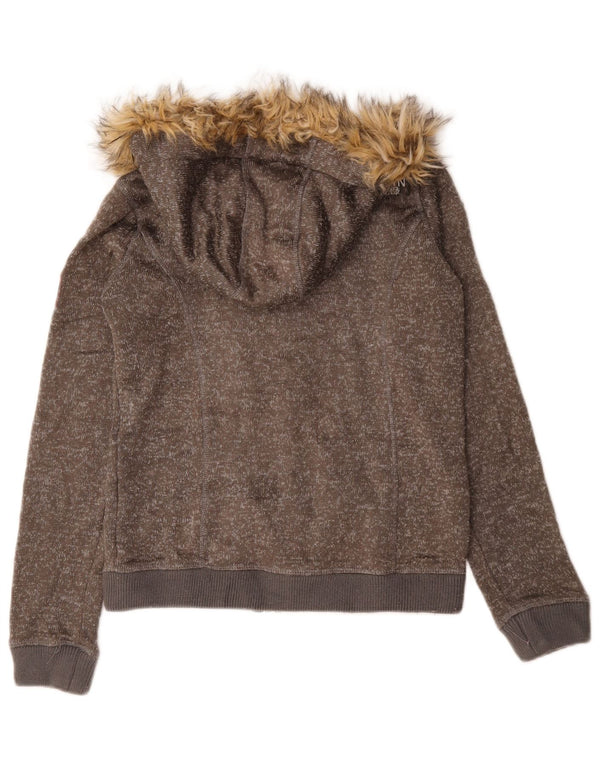 Superdry hættetrøje til kvinder med lynlås UK 14 Medium Brun Flecked Bomuld