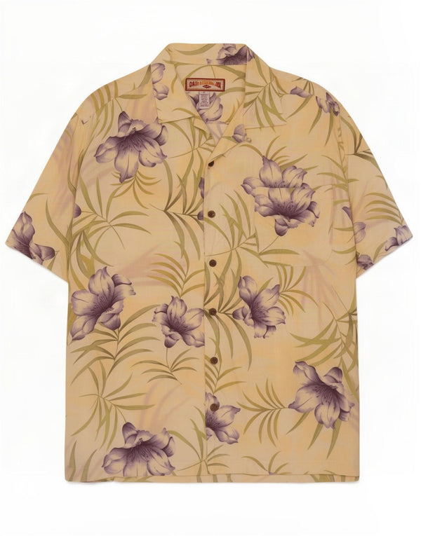 Caribbean Joe Herre kortærmet skjorte XL Yellow Floral Rayon