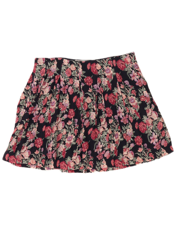 Fat Face Dame Mini Plisseret Nederdel UK 16 Large W34 Navy Blue Floral Bomuld