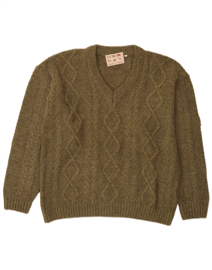 Vintage Herre V-hals sweater Medium Khaki Akryl