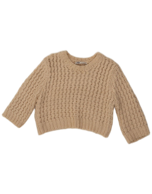 Zara Dame Oversized 3/4-ærmet Boat Neck sweater UK 10 Small Beige